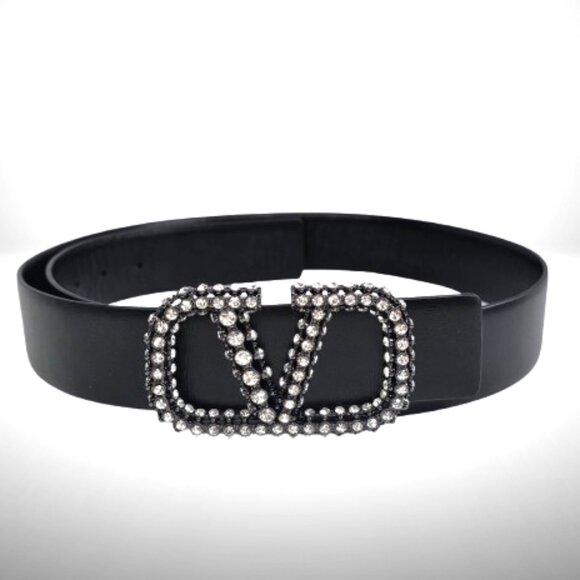Valentino Garavani Black Leather VLOGO Crystal Belt Size 95/38 main image 9
